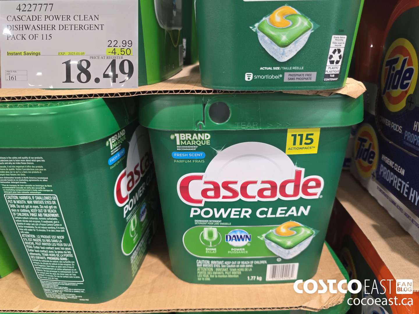 4227777 CASCADE POWER CLEAN DISHWASHER DETERGENT PACK OF 115 ($4.50 INSTANT SAVINGS EXPIRES ON 2025-01-05) $18.49