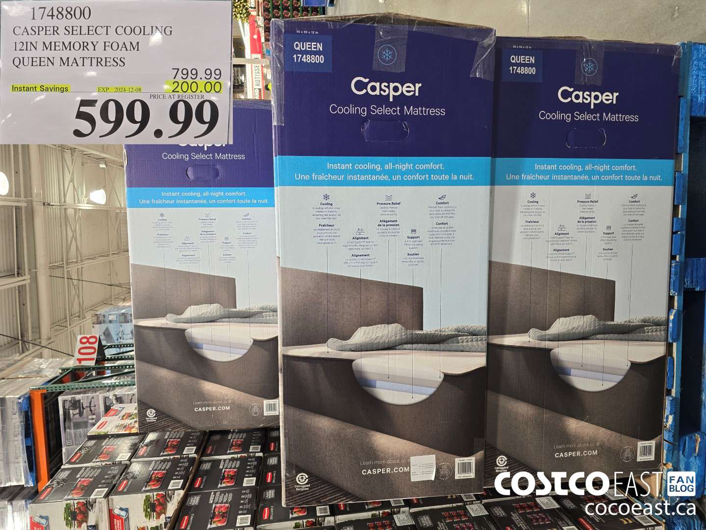 1748800 CASPER SELECT COOLING 12IN MEMORY FOAM QUEEN MATTRESS ($200.00 INSTANT SAVINGS EXPIRES ON 2024-12-08) $599.99