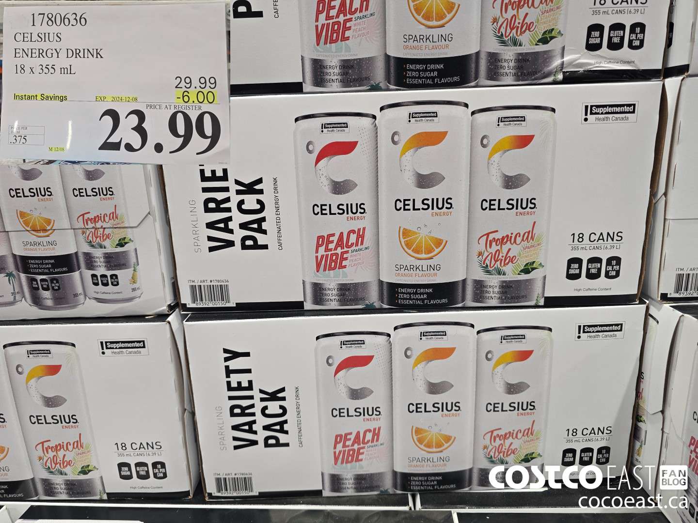 1780636 CELSIUS ENERGY DRINK 18 X 355 ML ($6.00 INSTANT SAVINGS EXPIRES ON 2024-12-08) $23.99