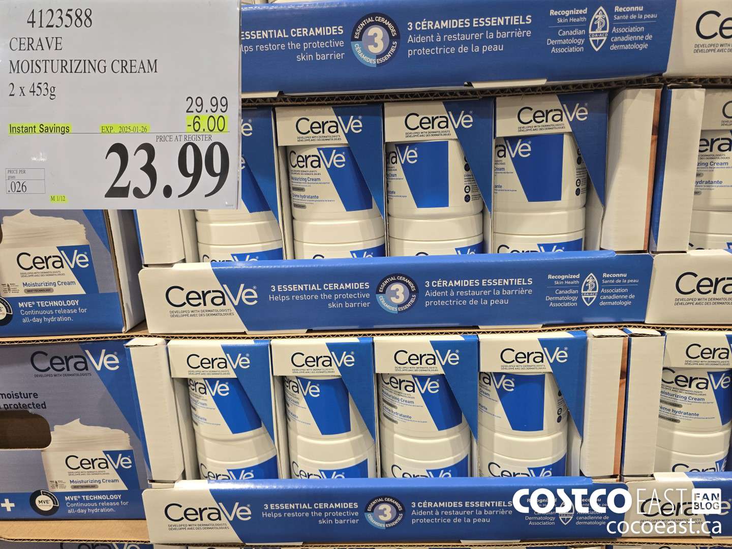 4123588 CERAVE MOISTURIZING CREAM 2 x 453g ($6.00 INSTANT SAVINGS EXPIRES ON 2025-01-26) $23.99