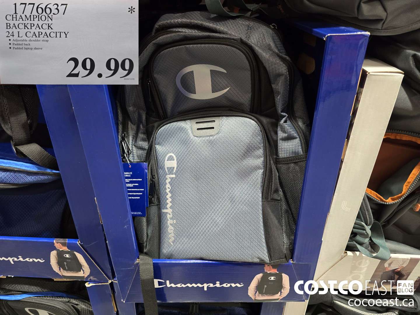 1776637 CHAMPION BACKPACK 24 L. CAPACITY $29.99