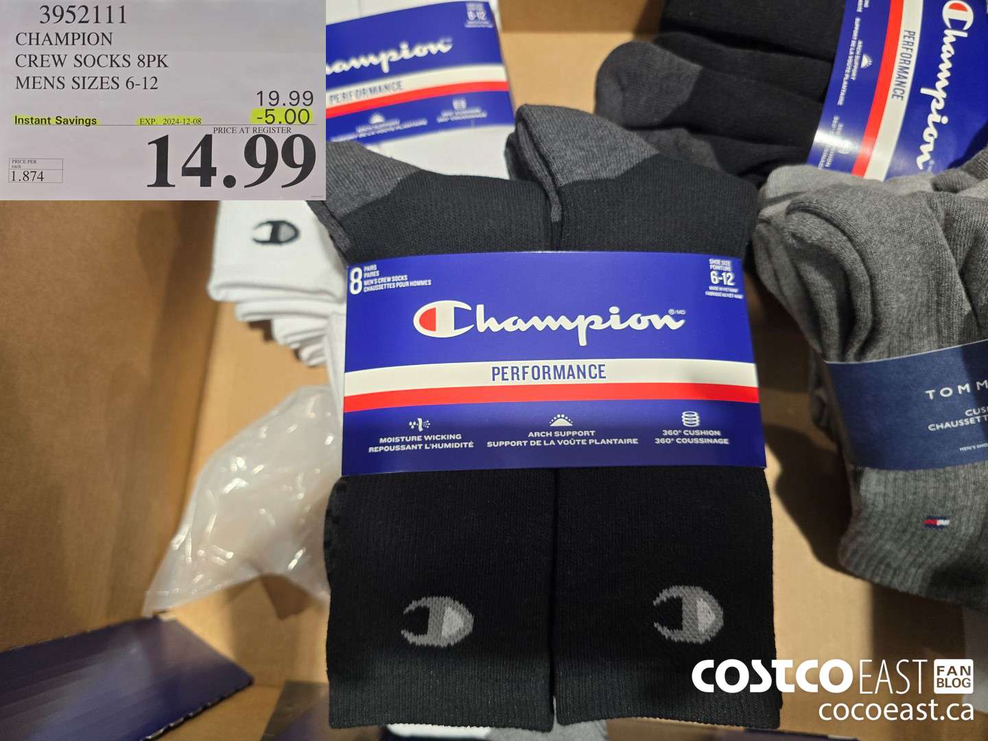3952111 CHAMPION CREW SOCKS 8PK MENS SIZES 6-12 ($5.00 INSTANT SAVINGS EXPIRES ON 2024-12-08) $14.99