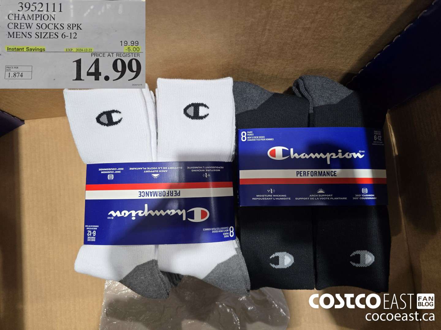 3952111 CHAMPION CREW SOCKS 8PK MENS SIZES 6-12 ($5.00 INSTANT SAVINGS EXPIRES ON 2024-12-22) $14.99