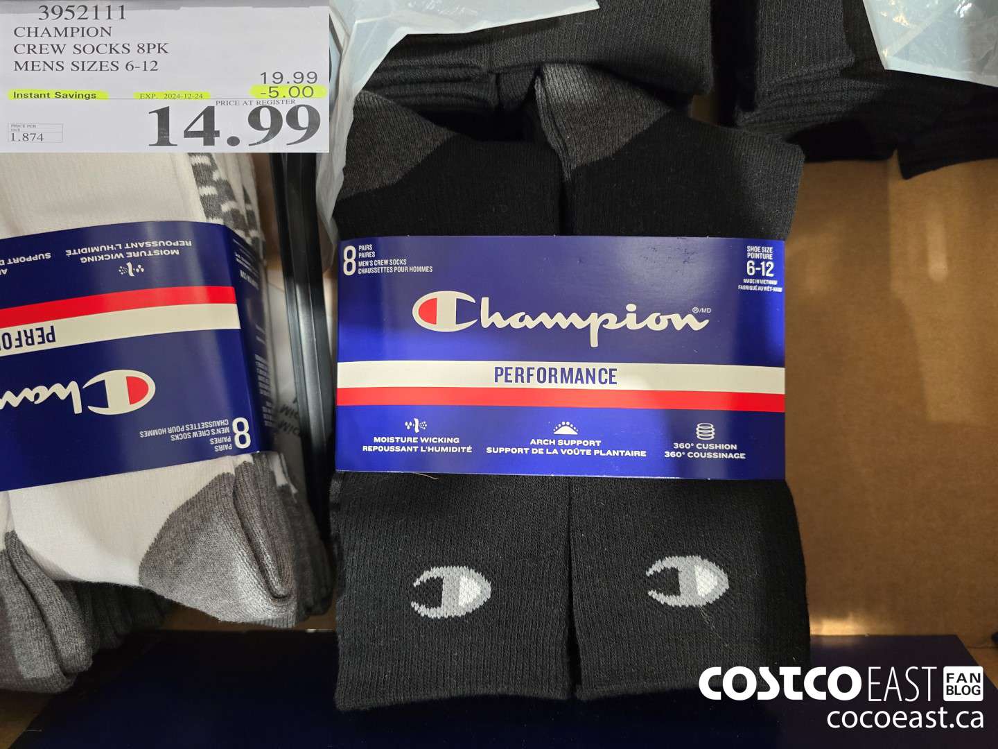 3952111 CHAMPION CREW SOCKS 8PK MENS SIZES 6-12 ($5.00 INSTANT SAVINGS EXPIRES ON 2024-12-24) $14.99