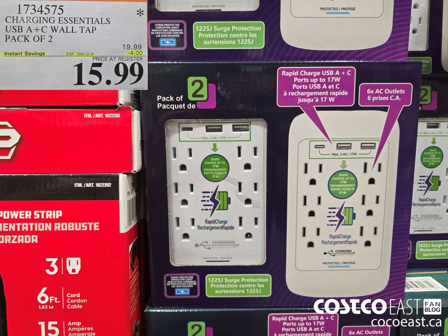 1734575 CHARGING ESSENTIALS USB A+C WALL TAP PACK OF 2 ($4.00 INSTANT SAVINGS EXPIRES ON 2024-12-15) $15.99