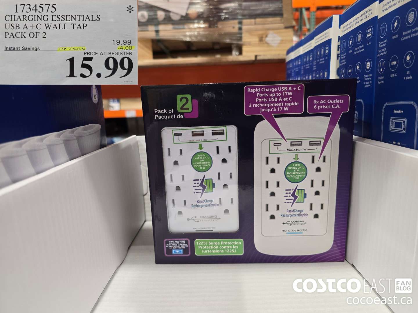 1734575 CHARGING ESSENTIALS USB A+C WALL TAP PACK OF 2 ($4.00 INSTANT SAVINGS EXPIRES ON 2024-12-24) $15.99