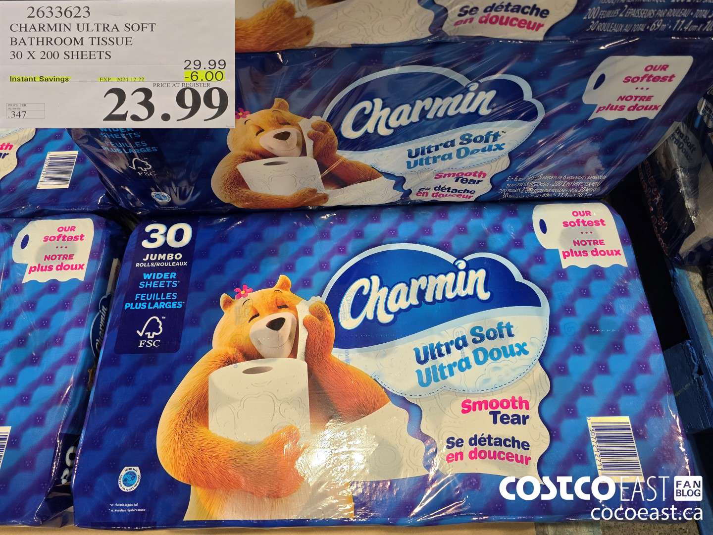 2633623 CHARMIN ULTRA SOFT BATHROOM TISSUE 30 X 200 SHEETS ($6.00 INSTANT SAVINGS EXPIRES ON 2024-12-22) $23.99