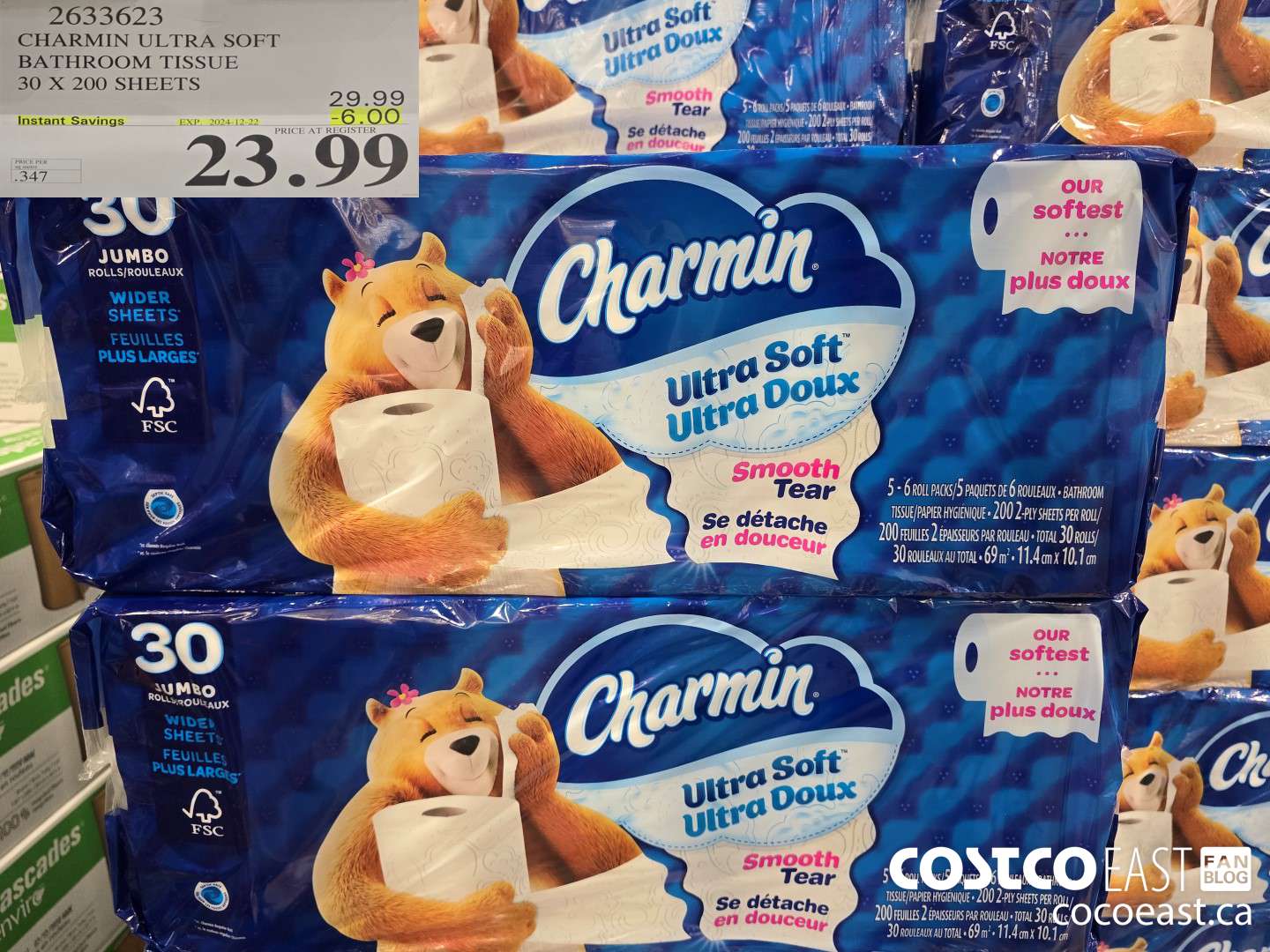 2633623 CHARMIN ULTRA SOFT BATHROOM TISSUE 30 X 200 SHEETS ($6.00 INSTANT SAVINGS EXPIRES ON 2024-12-22) $23.99