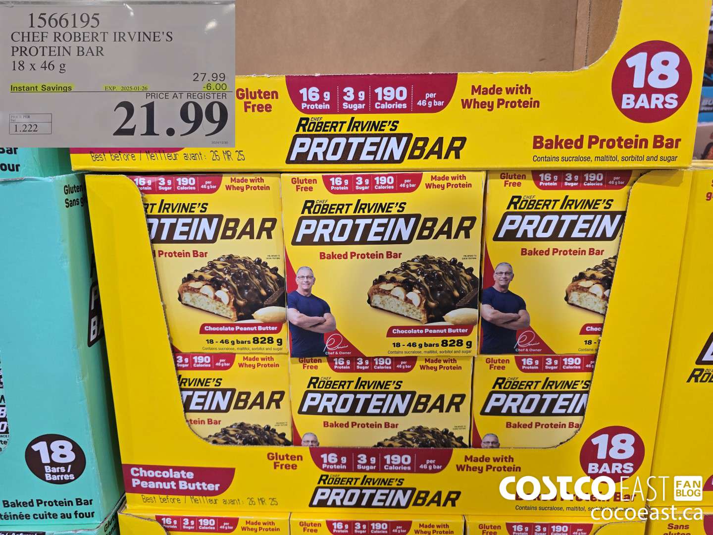 1566195 CHEF ROBERT IRVINE'S PROTEIN BAR 18 x 46 g ($6.00 INSTANT SAVINGS EXPIRES ON 2024-01-26) $21.99