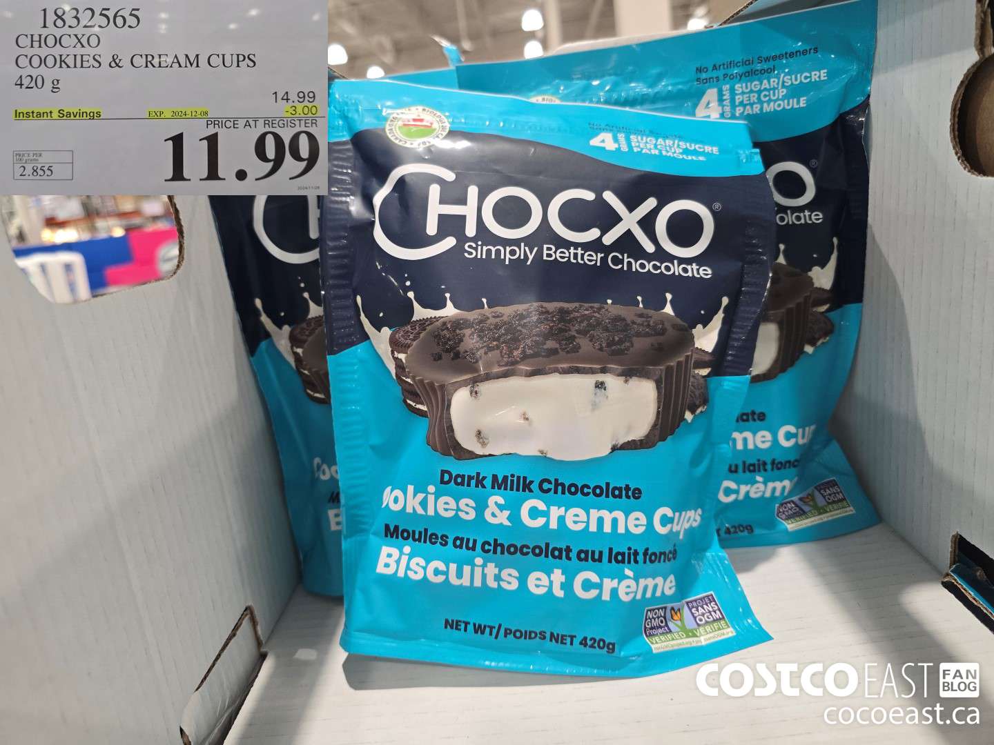 1832565 CHOCXO COOKIES & CREAM CUPS 420 g ($3.00 INSTANT SAVINGS EXPIRES ON 2024-12-08) $11.99