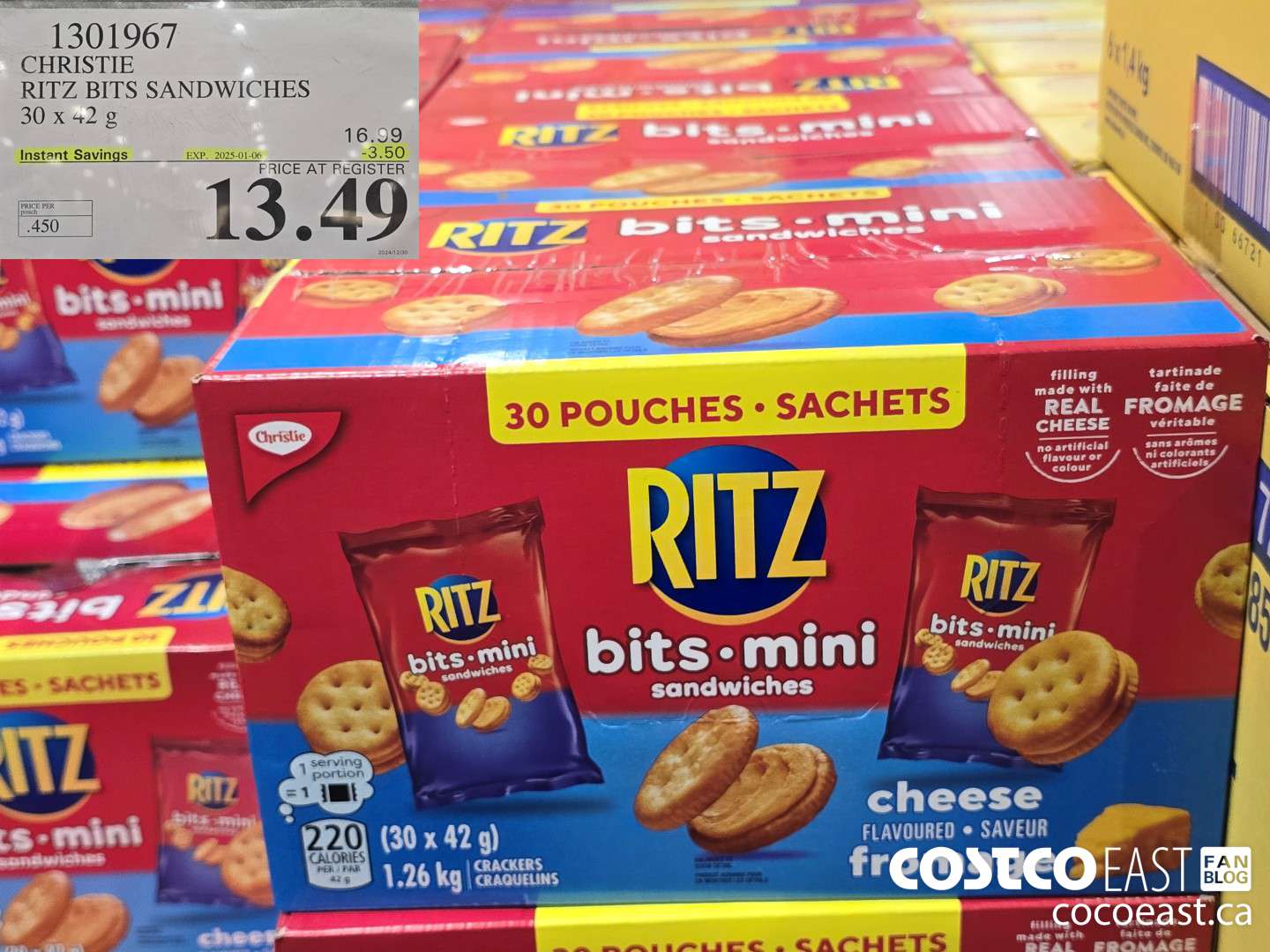 1301967 CHRISTIE RITZ BITS SANDWICHES 30 x 42 g ($3.50 INSTANT SAVINGS EXPIRES ON 2024-01-06) $13.49