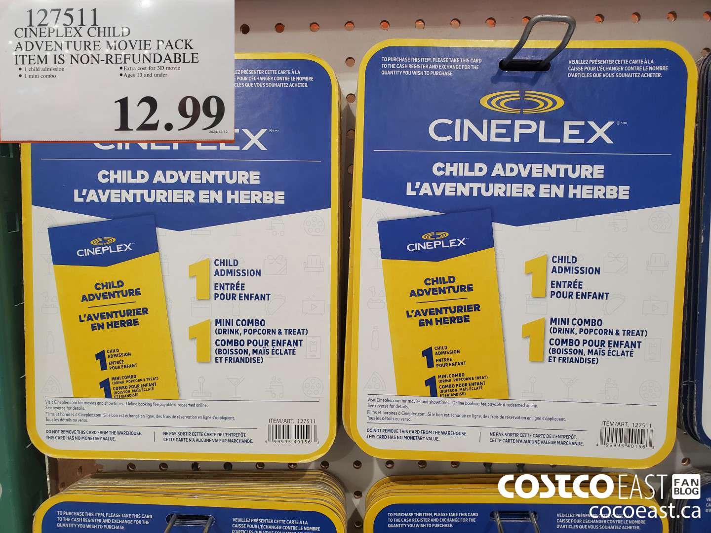 127511 CINEPLEX CHILD ADVENTURE CHILD MOVIE PACK THIS ITEM IS NON-REFUNDABLE $12.99