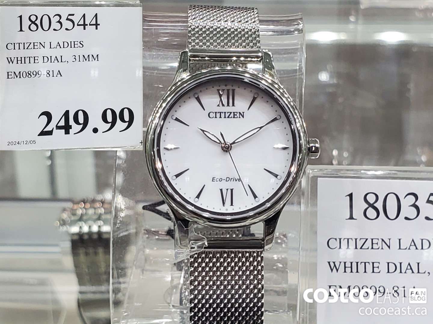 1803544 CITIZEN LADIES WHITE DIAL, 31MM EM0899-81A $249.99