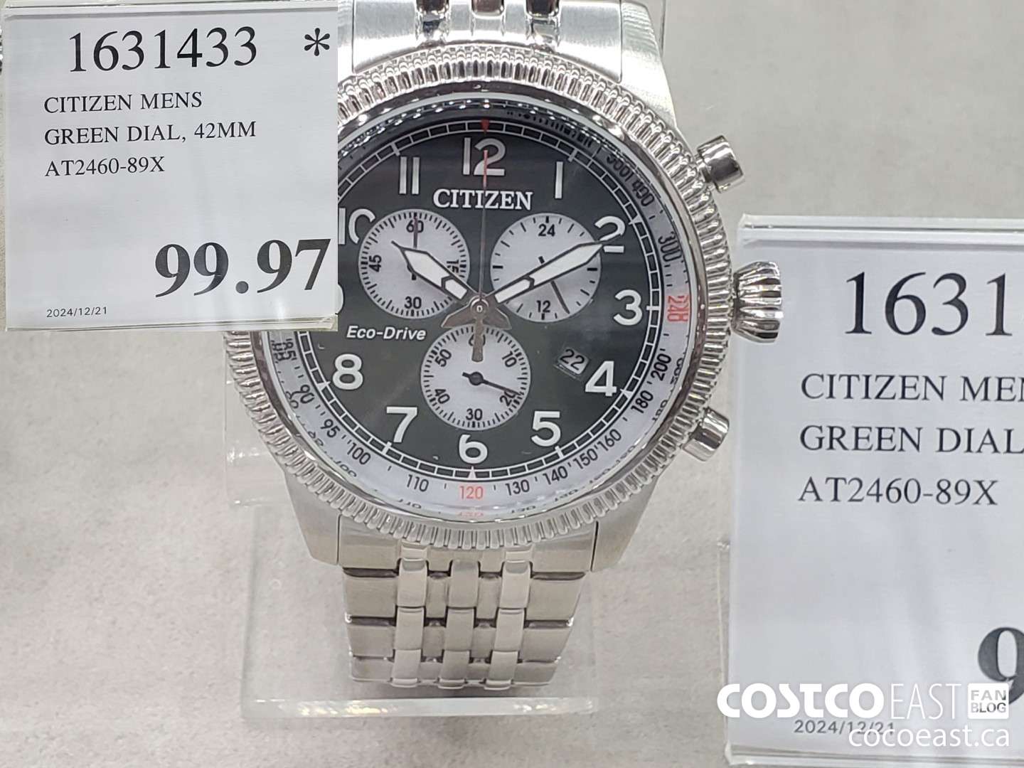 1631433 CITIZEN MENS GREEN DIAL, 42MM AT2460-89X $99.97