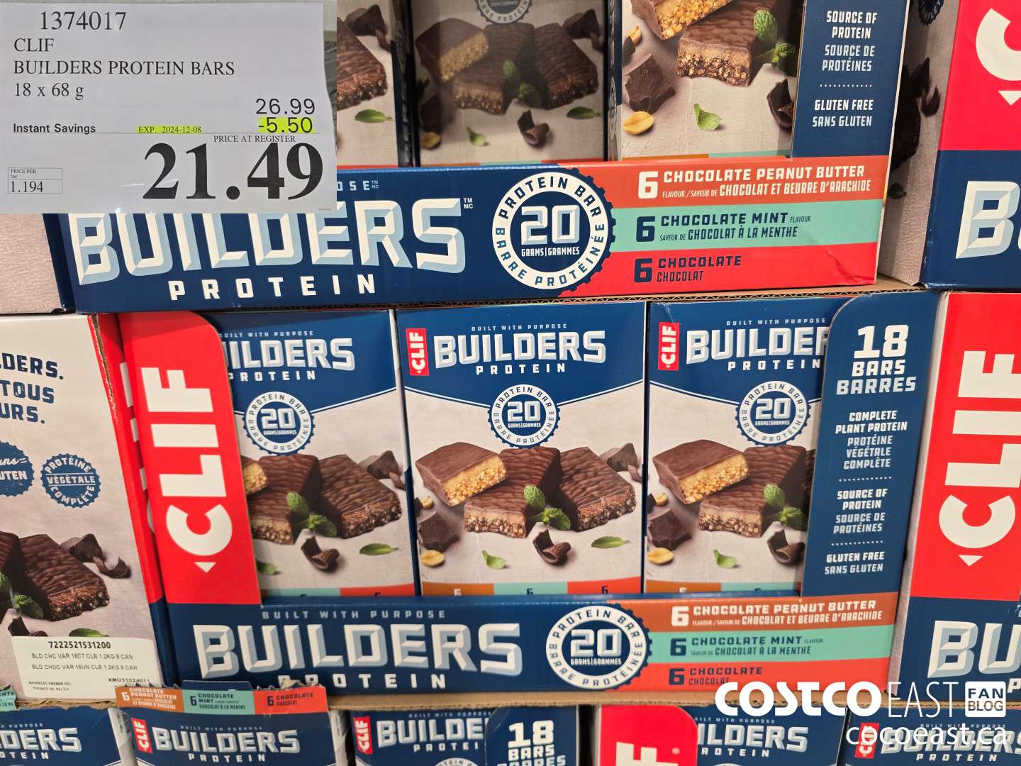 1374017 CLIF BUILDERS PROTEIN BARS 18 X 68 G ($5.50 INSTANT SAVINGS EXPIRES ON 2024-12-08) $21.49