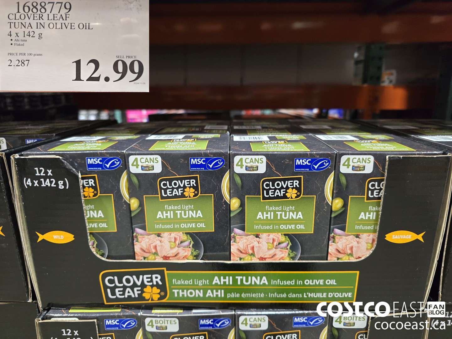 1688779 CLOVER LEAF TUNA IN OLIVE OIL 4 x 142 G $12.99