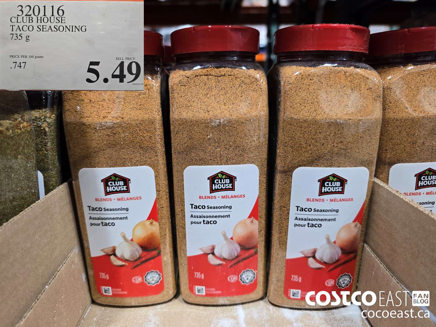 320116 CLUB HOUSE TACO SEASONING 735 G $5.49