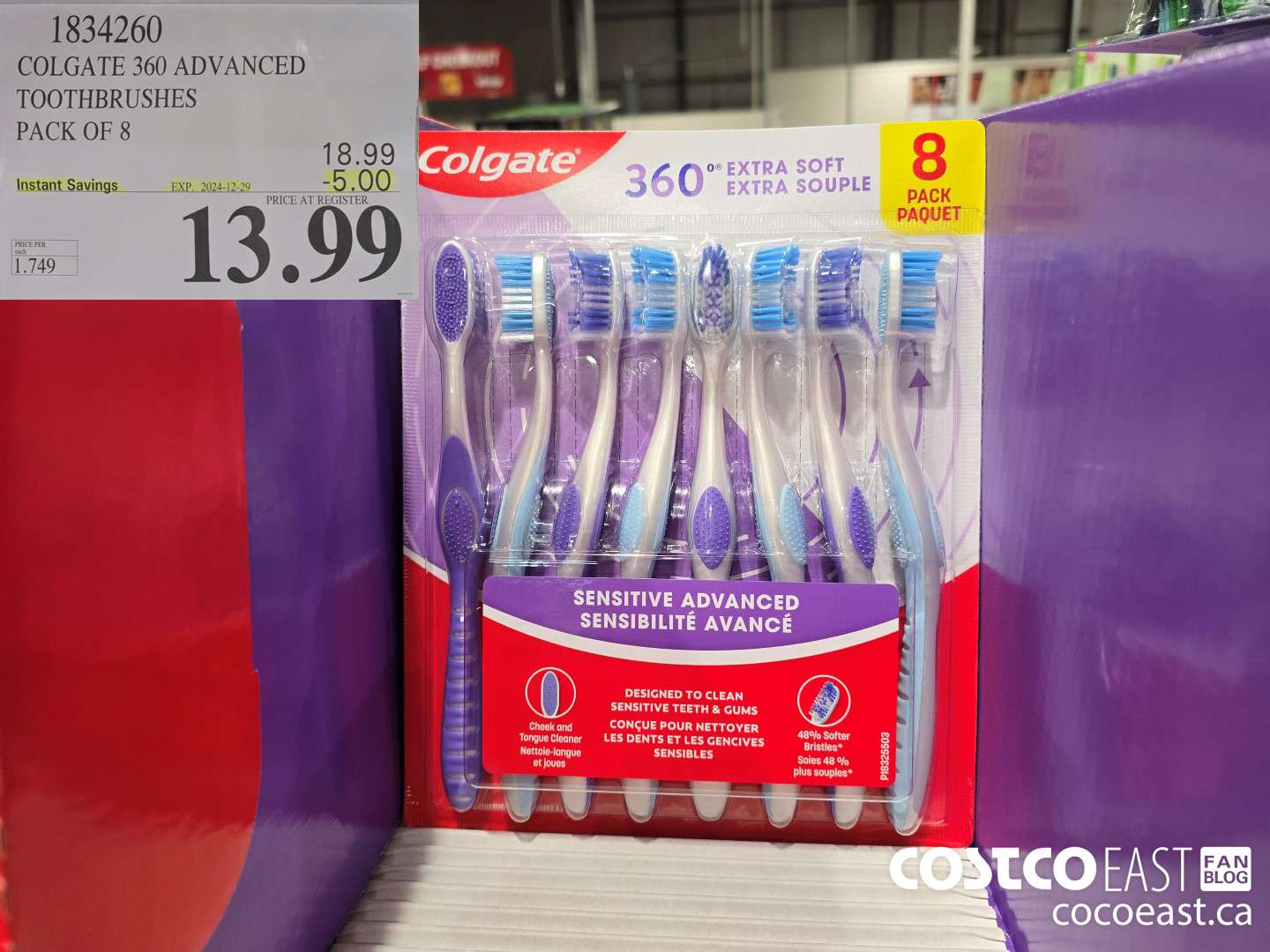 1834260 COLGATE 360 ADVANCED TOOTHBRUSHES PACK OF 8 ($5.00 INSTANT SAVINGS EXPIRES ON 2024-12-29) $13.99