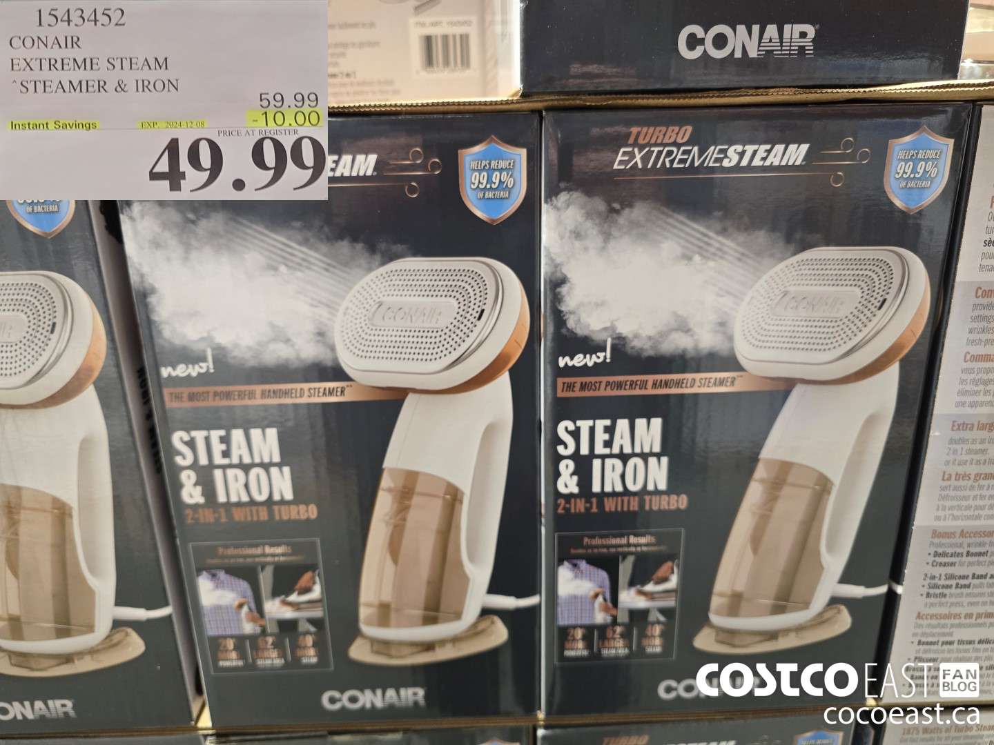 1543452 CONAIR EXTREME STEAM GARMENT STEAMER 2 IN 1 TURBO ($10.00 INSTANT SAVINGS EXPIRES ON 2024-12-08) $49.99