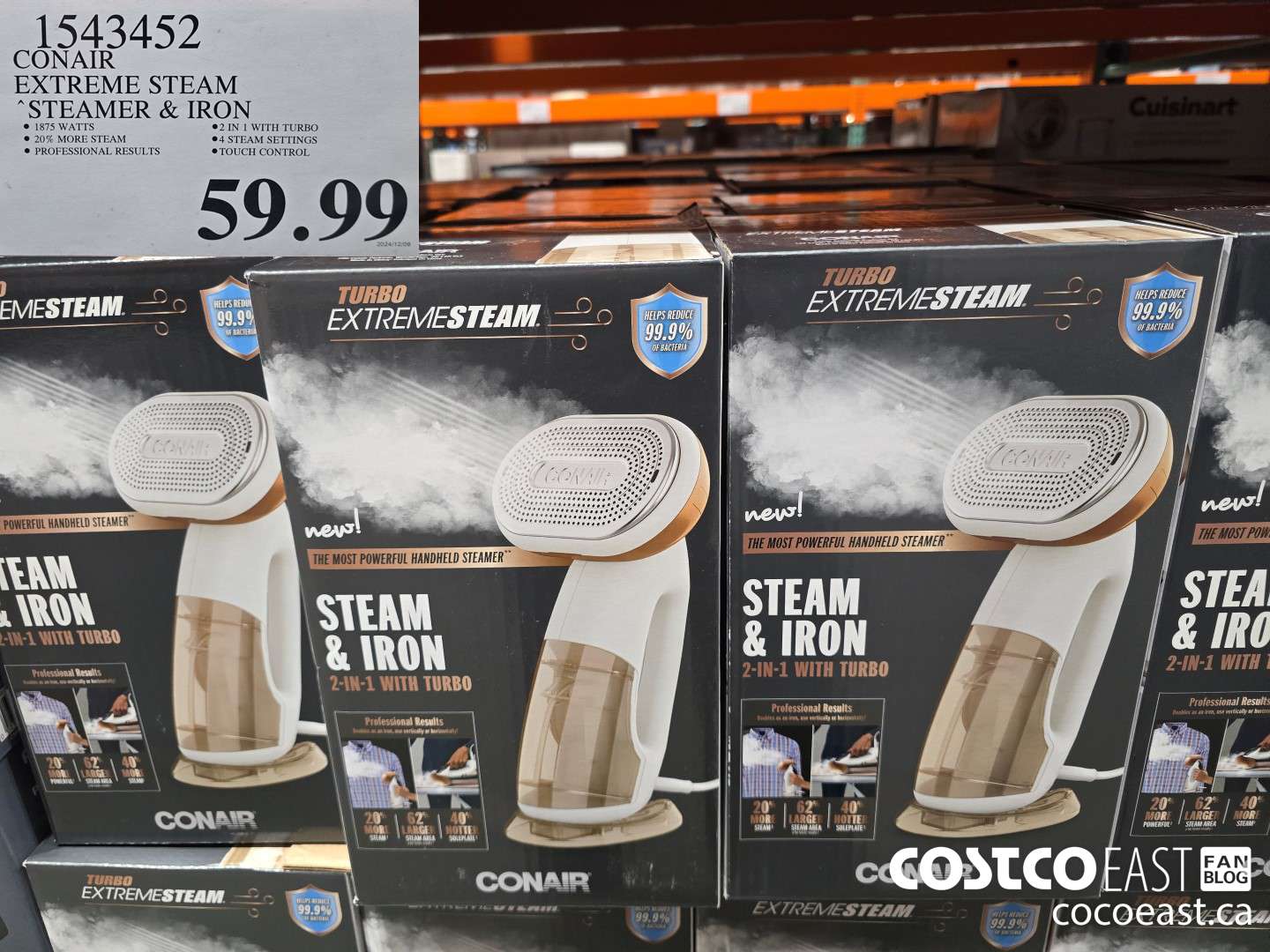 1543452 CONAIR EXTREME STEAM STEAMER & IRON $59.99