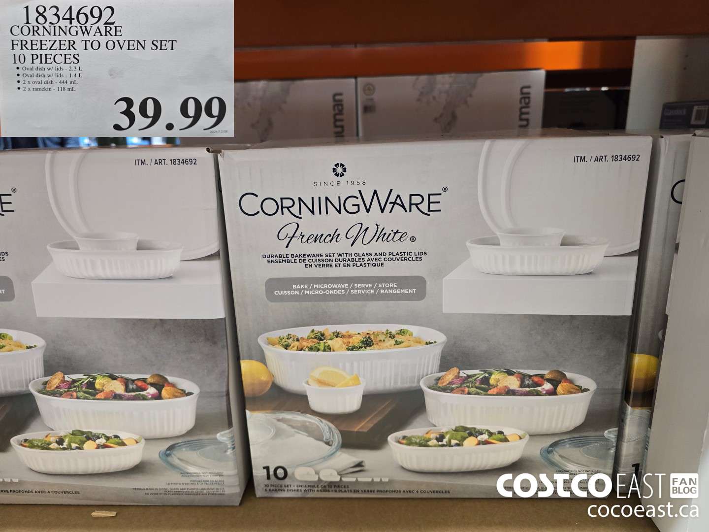 1834692 CORNINGWARE FREEZER TO OVEN SET 10 PIECES $39.99