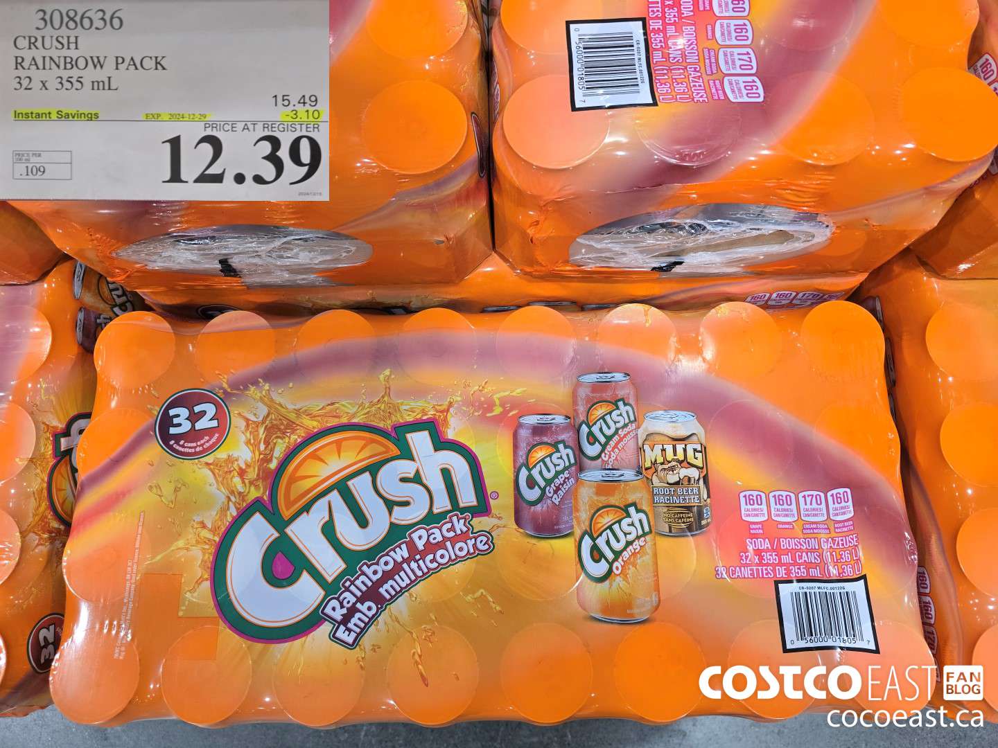 308636 CRUSH RAINBOW PACK 32 X 355 ML ($3.10 INSTANT SAVINGS EXPIRES ON 2024-12-29) $12.39
