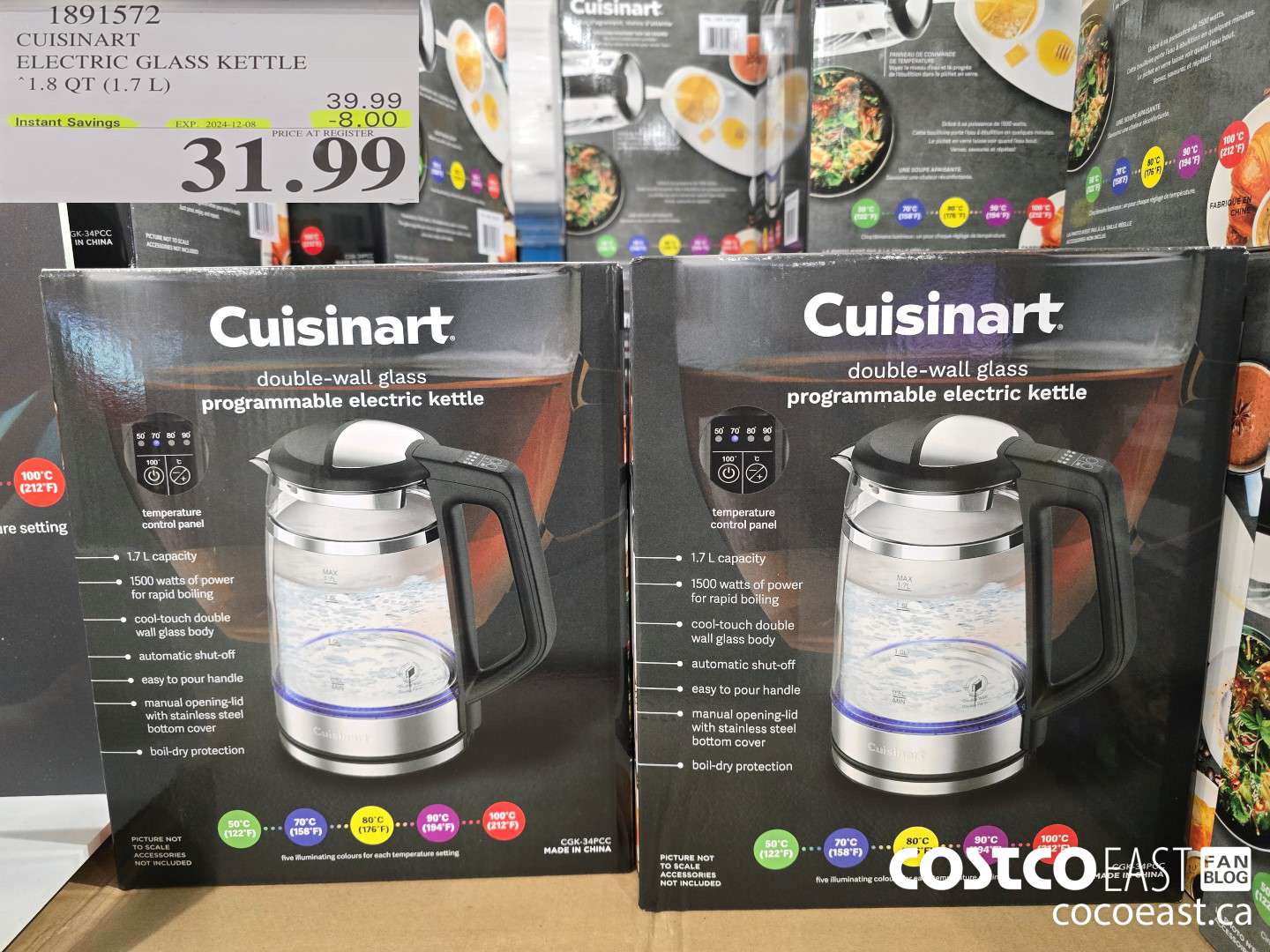 1891572 CUISINART ELECTRIC GLASS KETTLE 1.8 QT (1.7L) ($8.00 INSTANT SAVINGS EXPIRES ON 2024-12-08) $31.99