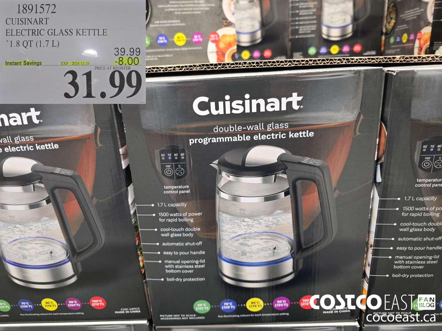 1891572 CUISINART ELECTRIC GLASS KETTLE 1.8 QT (1.7L) ($8.00 INSTANT SAVINGS EXPIRES ON 2024-12-29) $31.99