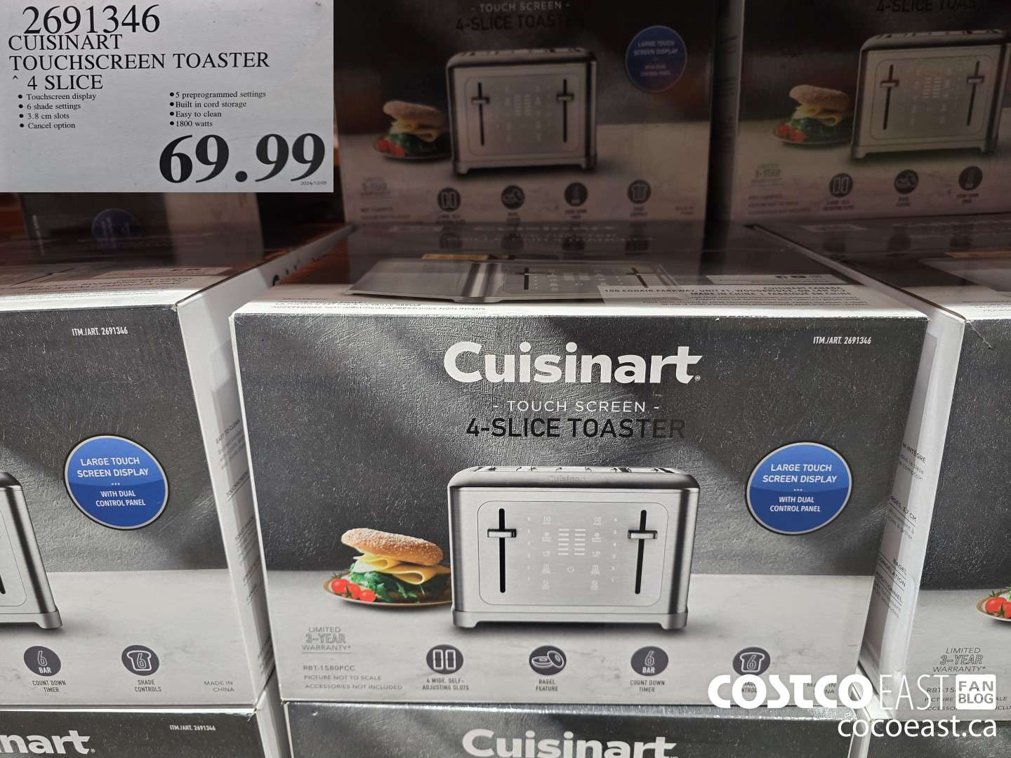 2691346 CUISINART TOUCHSCREEN TOASTER 4 SLICE $69.99