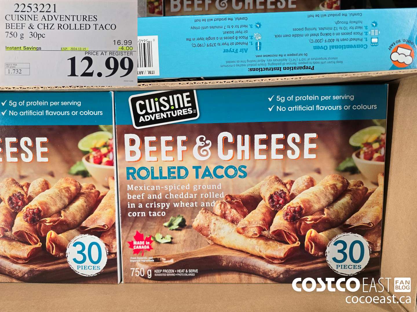 2253221 CUISINE ADVENTURES BEEF & CHZ ROLLED TACO 750 g 30pc ($4.00 INSTANT SAVINGS EXPIRES ON 2024-12-15) $12.99