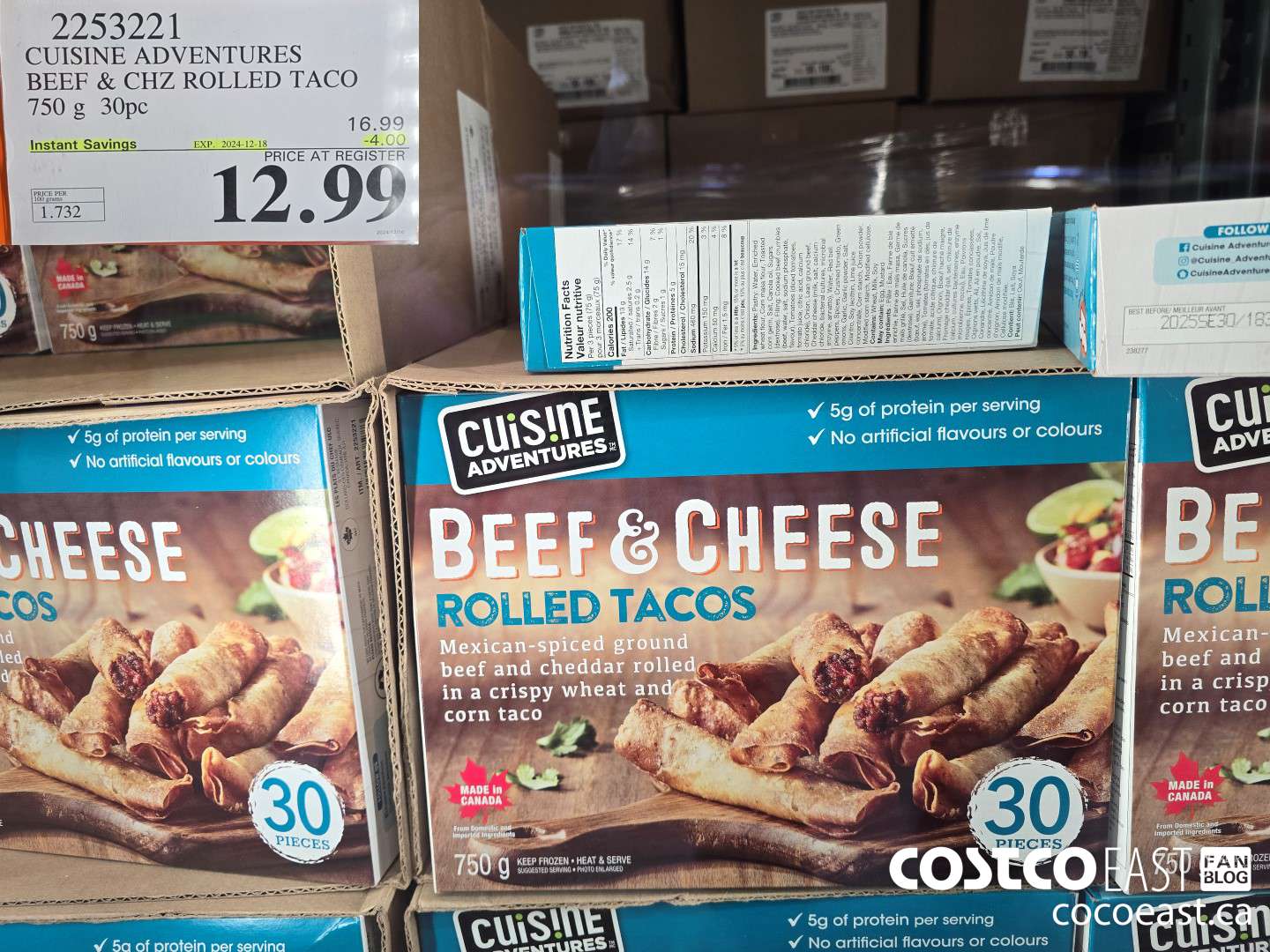 2253221 CUISINE ADVENTURES BEEF & CHZ ROLLED TACO 750 g 30pc ($4.00 INSTANT SAVINGS EXPIRES ON 2024-12-18) $12.99