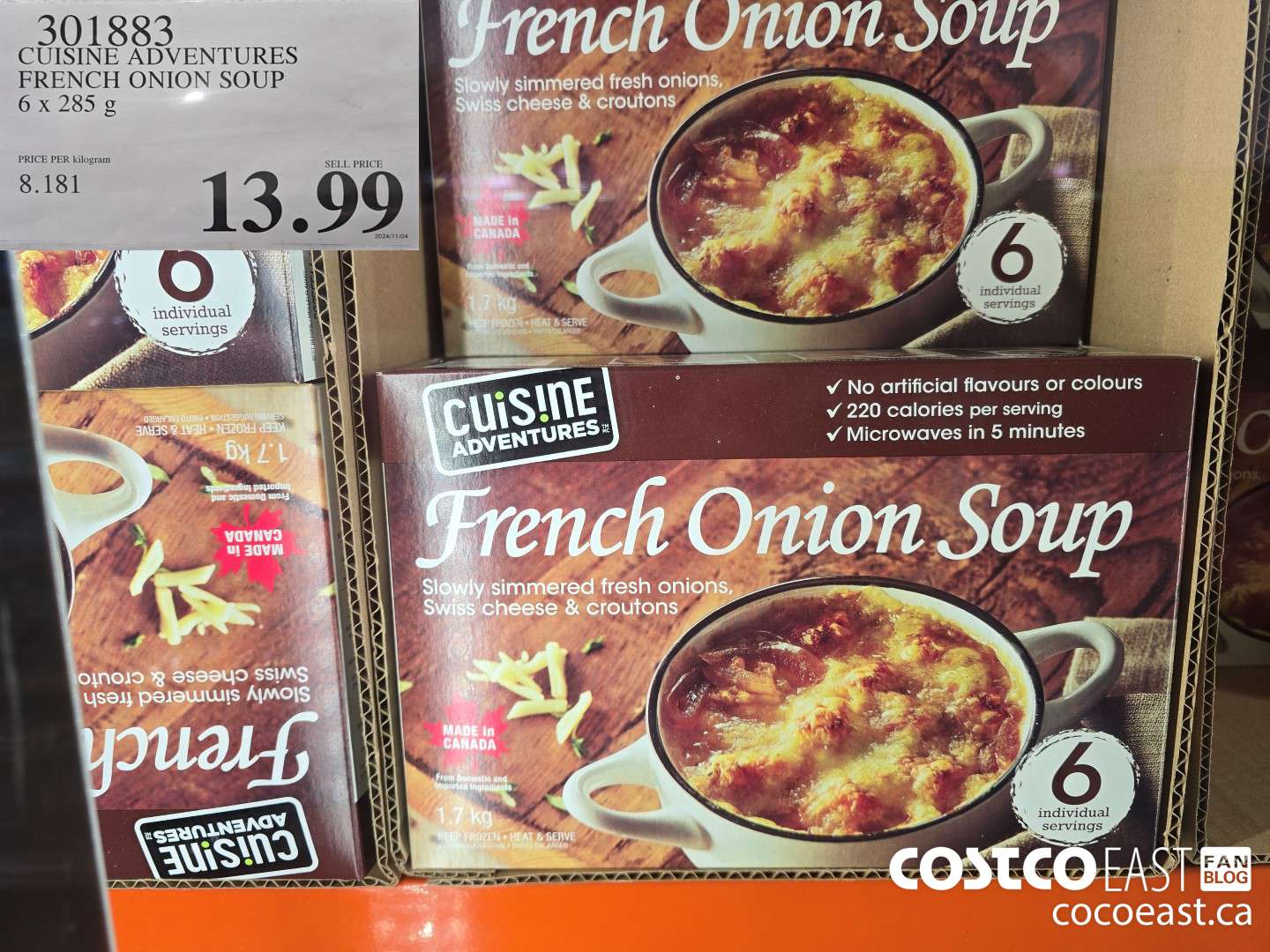 301883 CUISINE ADVENTURES FRENCH ONION SOUP 6 X 285 G $13.99