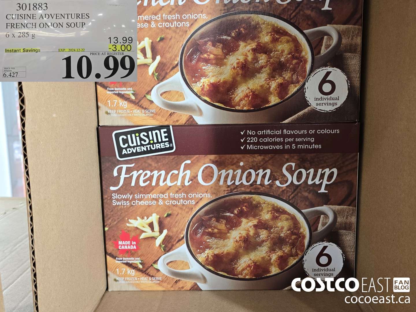 301883 CUISINE ADVENTURES FRENCH ONION SOUP 6 X 285 G ($3.00 INSTANT SAVINGS EXPIRES ON 2024-12-22) $10.99