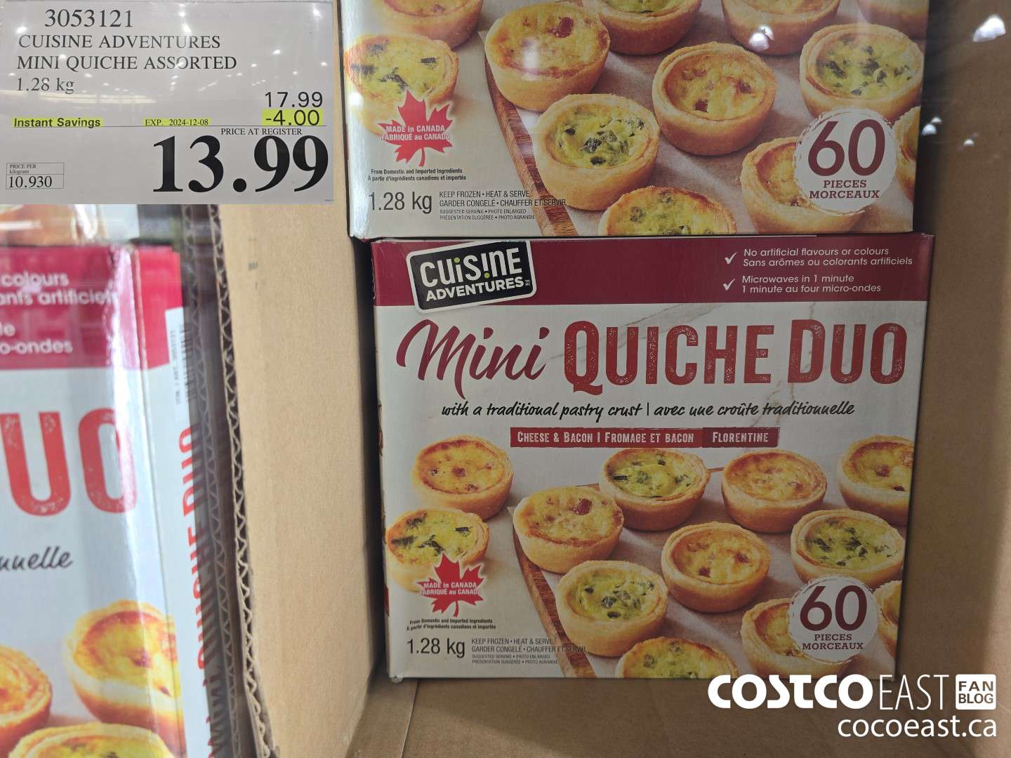 3053121 CUISINE ADVENTURES MINI QUICHE ASSORTED 1.28 kg 2024-012-08 ($4.00 INSTANT SAVINGS) $13.99