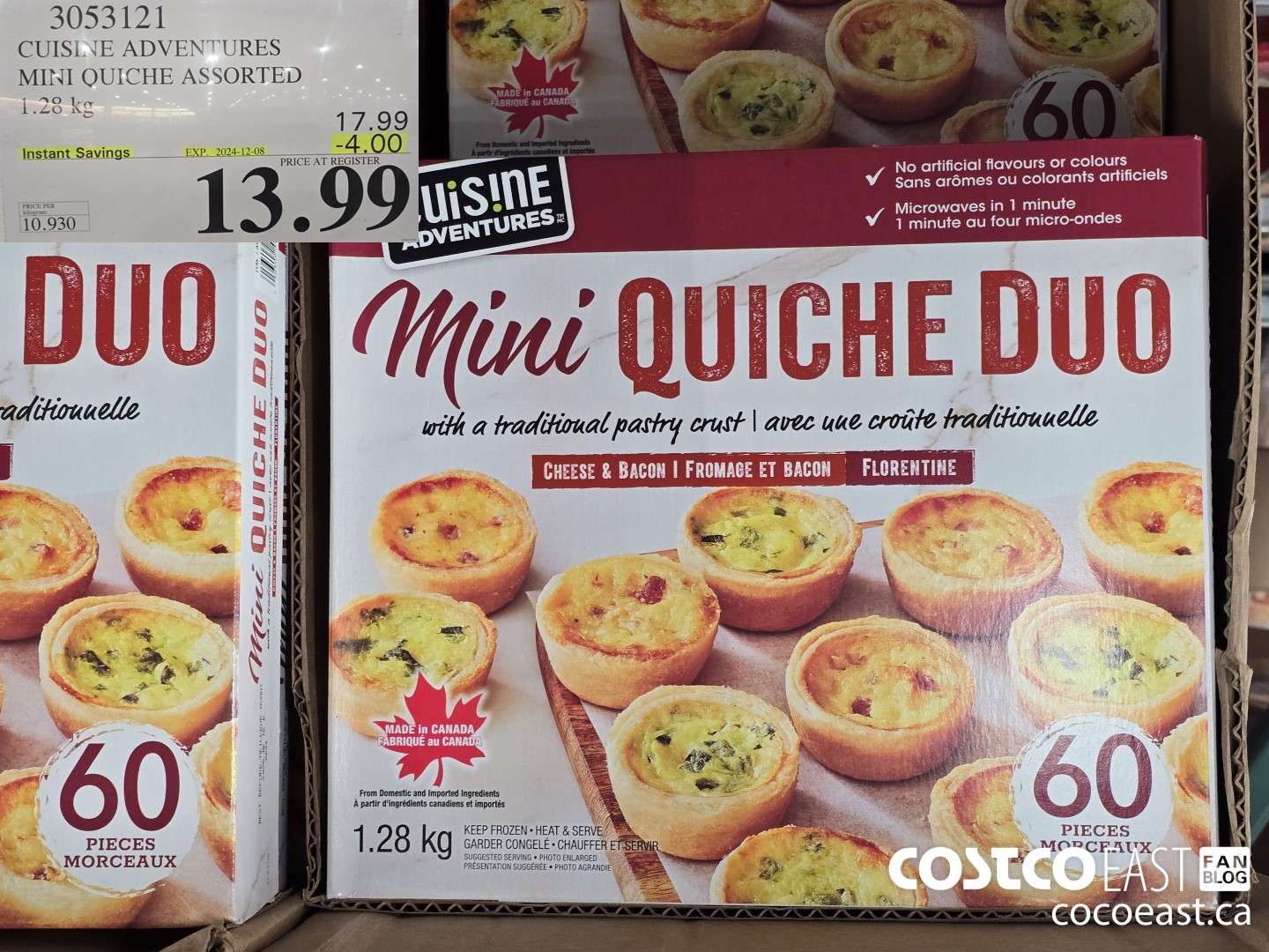 3053121 CUISINE ADVENTURES MINI QUICHE ASSORTED 1.28 kg ($4.00 INSTANT SAVINGS EXPIRES ON 2024-12-08) $13.99