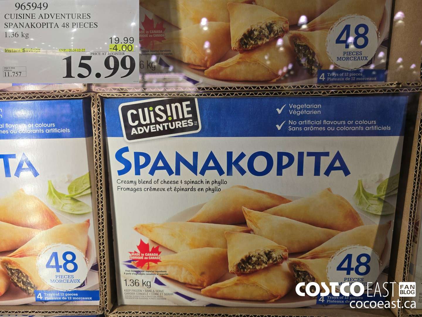 965949 CUISINE ADVENTURES SPANAKOPITA 1.36 KG ($4.00 INSTANT SAVINGS EXPIRES ON 2024-12-22) $150.99