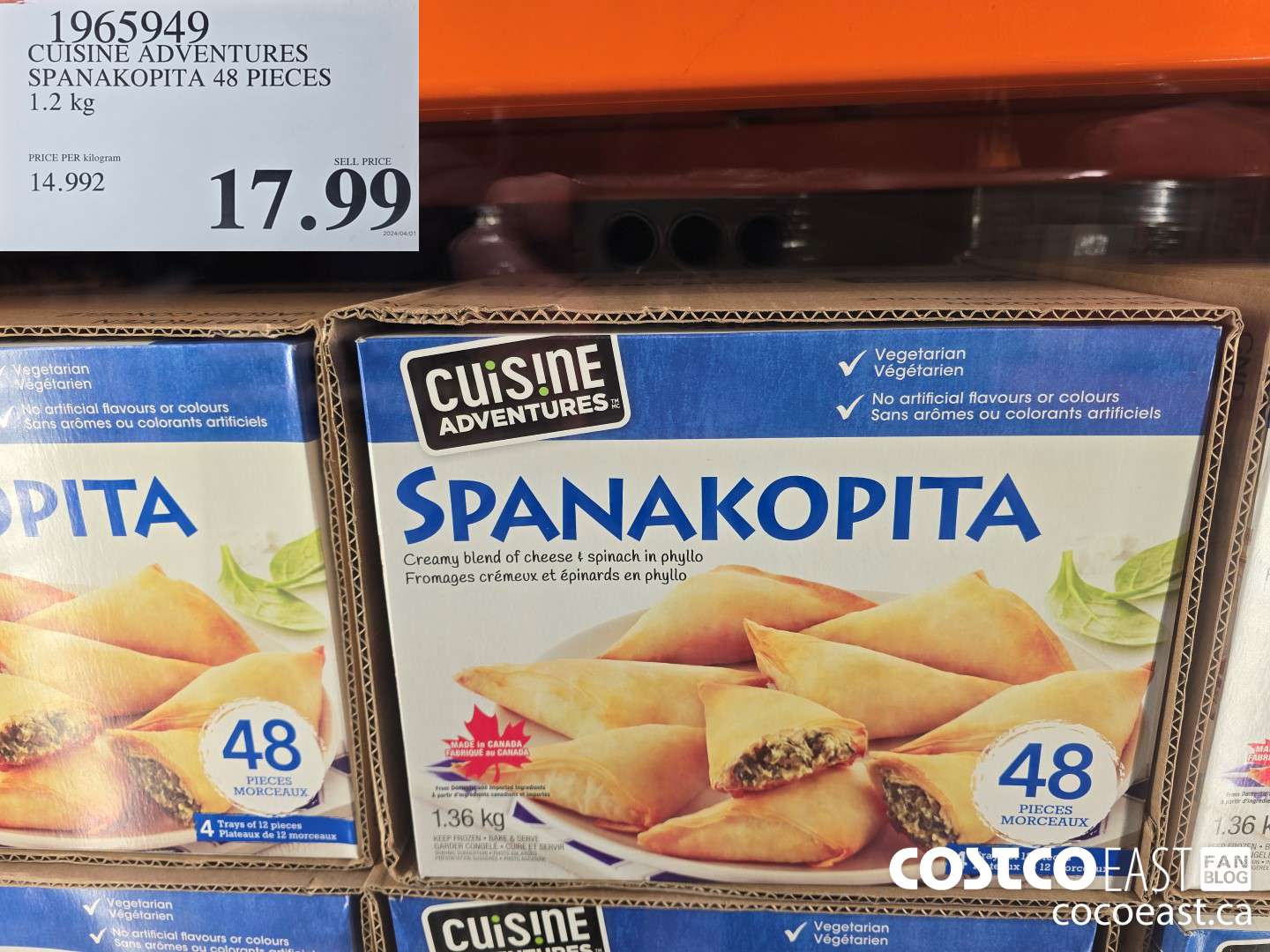 1965949 CUISINE ADVENTURES SPANAKOPITA 48 PIECES 1.2 KG $17.99