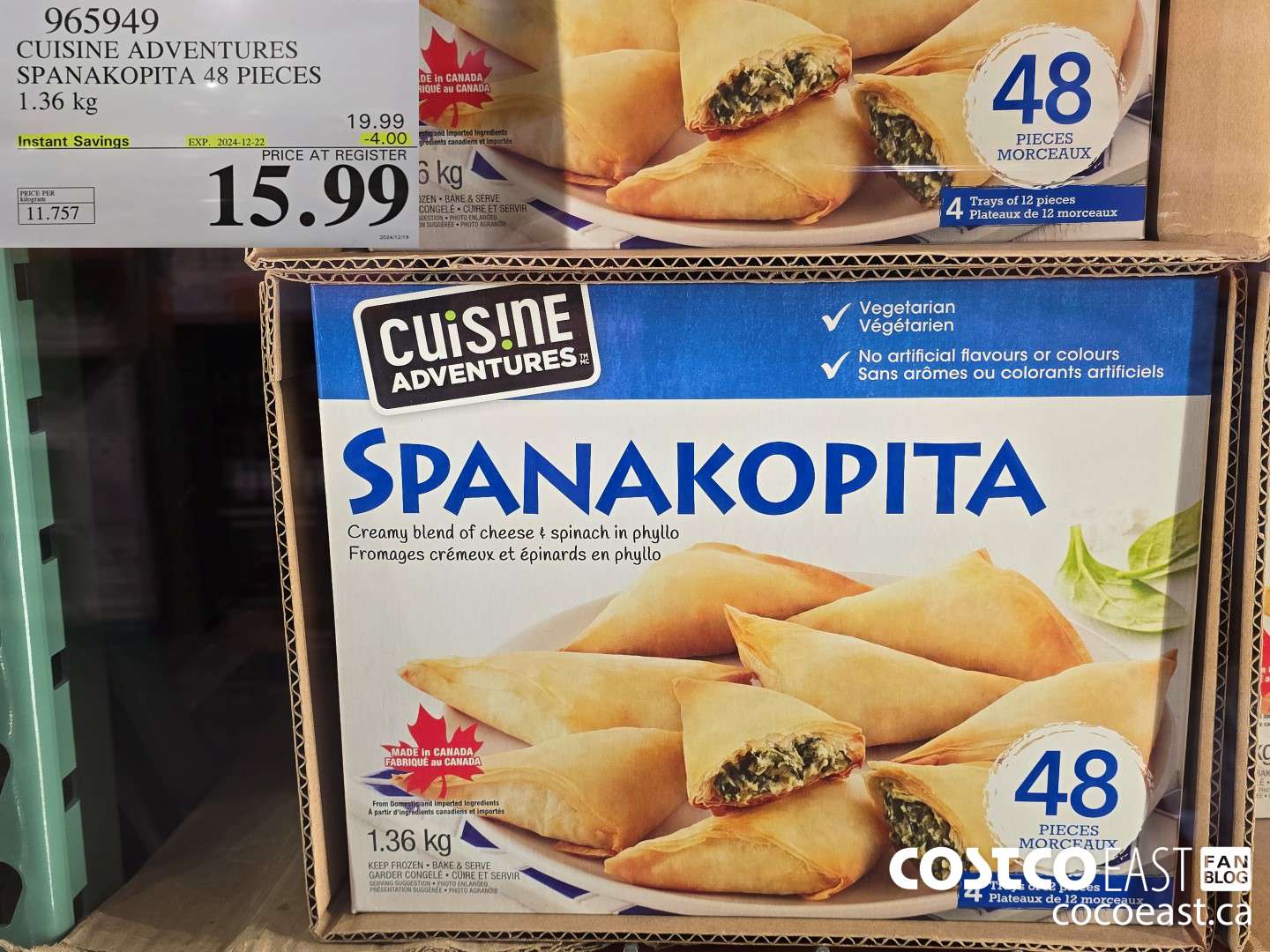 965949 CUISINE ADVENTURES SPANAKOPITA 48 PIECES 1.36 KG ($4.00 INSTANT SAVINGS EXPIRES ON 2024-12-22) $15.99