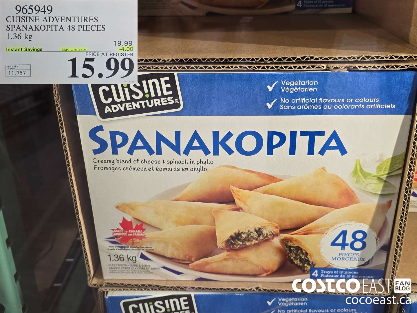 965949 CUISINE ADVENTURES SPANAKOPITA 48 PIECES 1.36 KG ($4.00 INSTANT SAVINGS EXPIRES ON 2024-12-24) $15.99