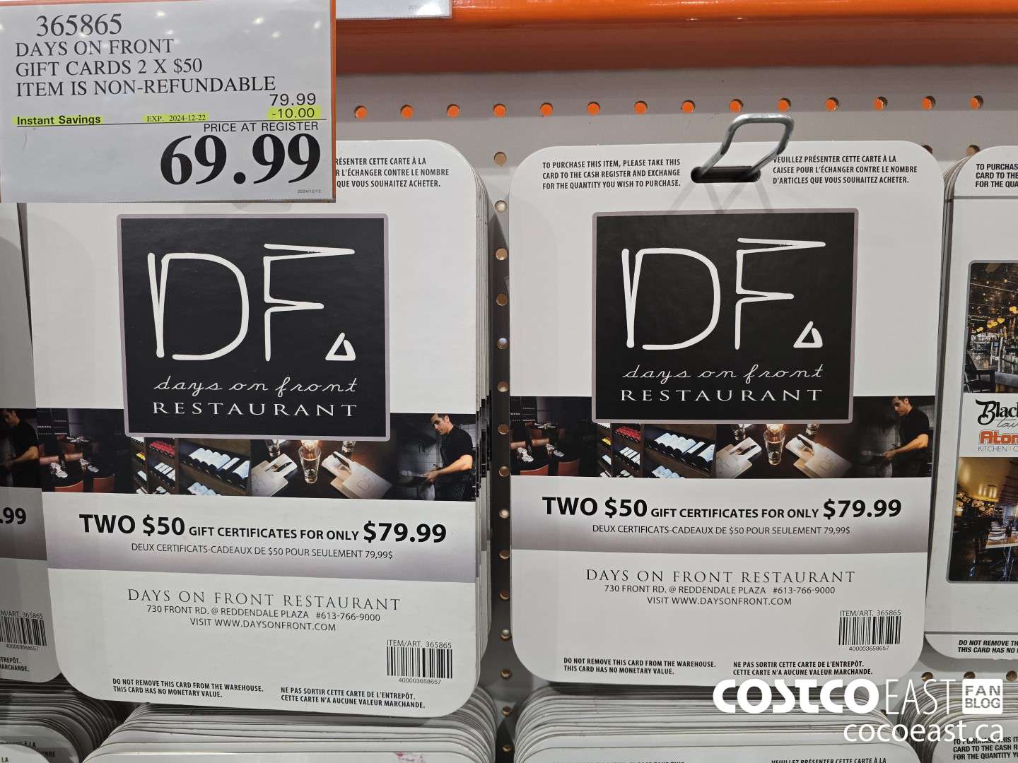 365865 DAYS ON FRONT GIFT CERTIFICATES 2 X $50 THIS ITEM IS NON-REFUNDABLE ($10.00 INSTANT SAVINGS EXPIRES ON 2024-12-22) $69.99