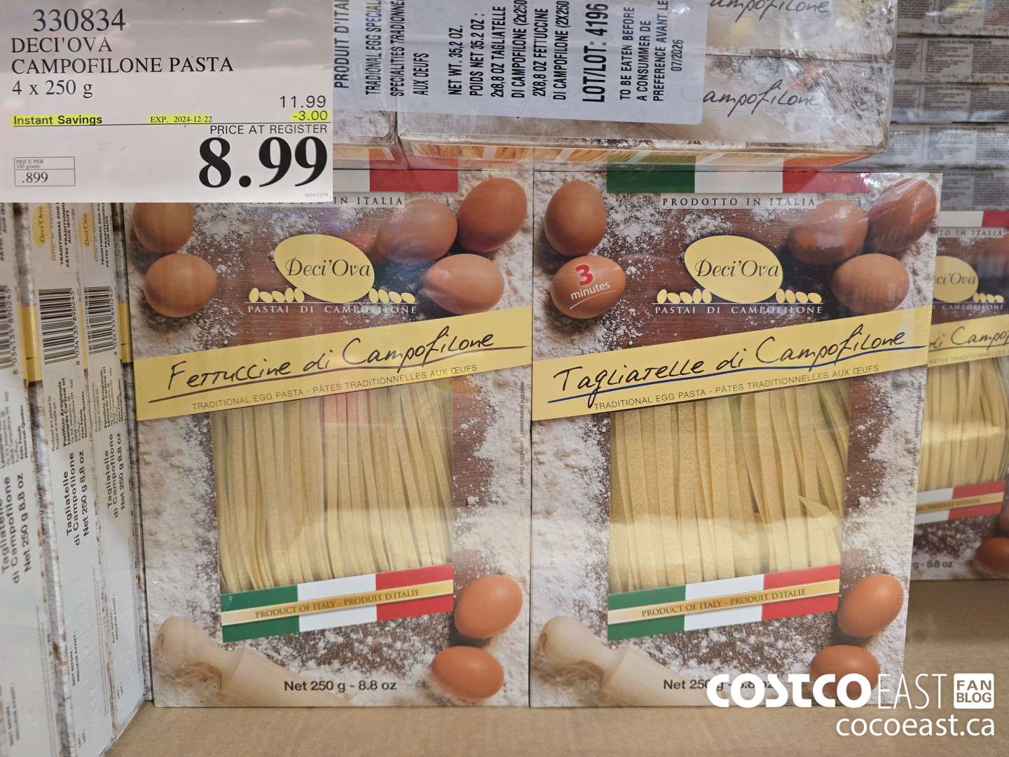 330834 DECI'OVA CAMPOFILONE PASTA 4 x 250 G ($3.00 INSTANT SAVINGS EXPIRES ON 2024-12-22) $8.99