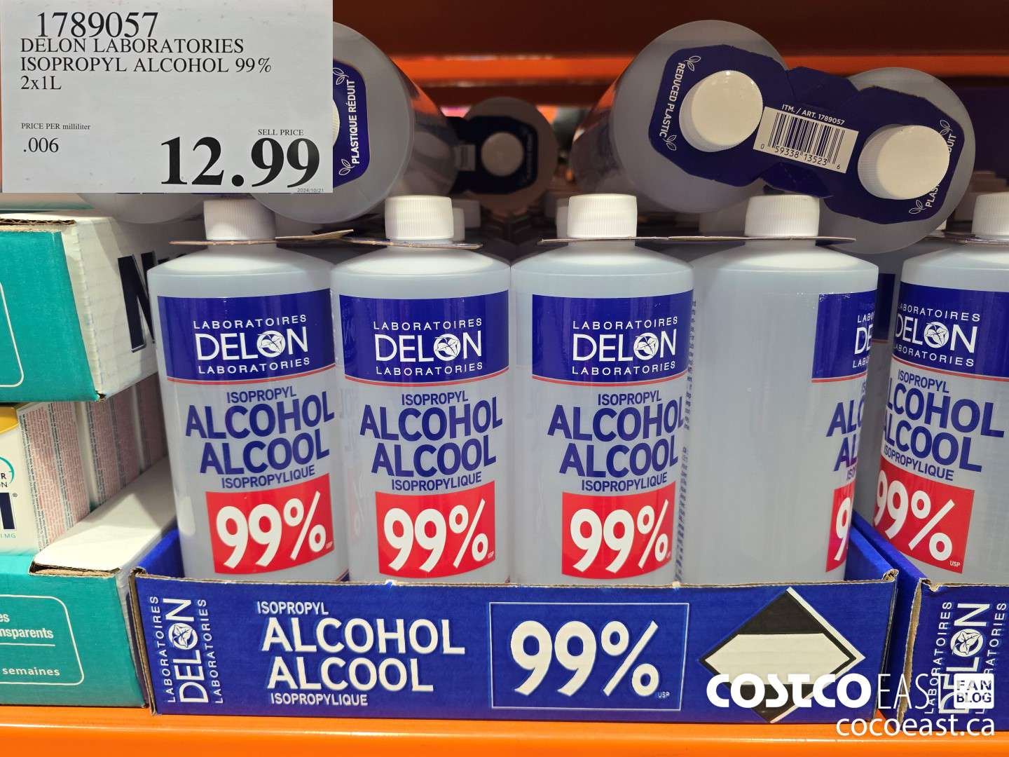 1789057 DELON LABORATORIES ISOPROPYL ALCOHOL 99% 2x1L $12.99