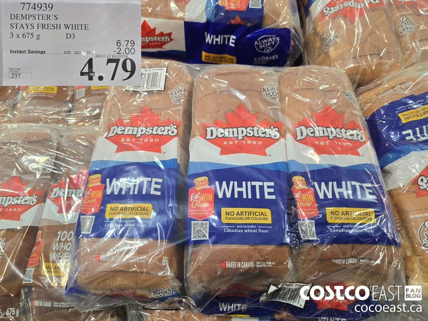 774939 DEMPSTER'S STAYS FRESH WHITE 3 x 675 g ($2.00 INSTANT SAVINGS EXPIRES ON 2025-01-05) $4.79