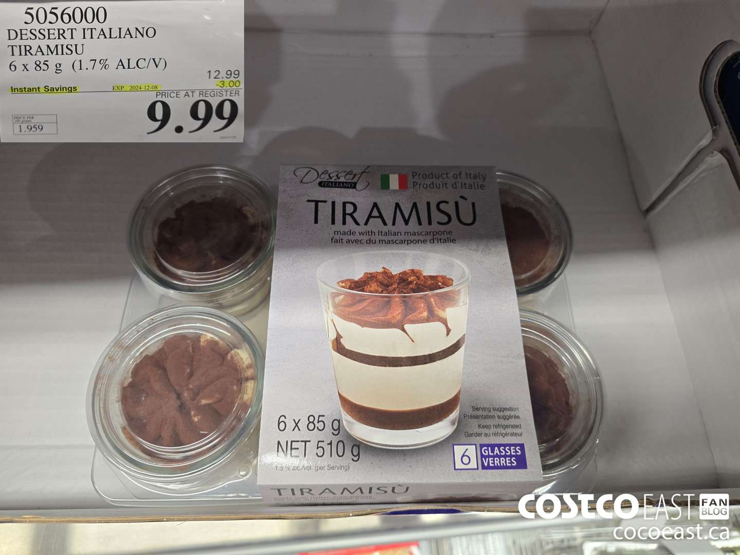 5056000 DESSERT ITALIANO TIRAMISU 6 X 85 G (1.7 ALC/V) ($3.00 INSTANT SAVINGS EXPIRES ON 2024-12-08) $9.99