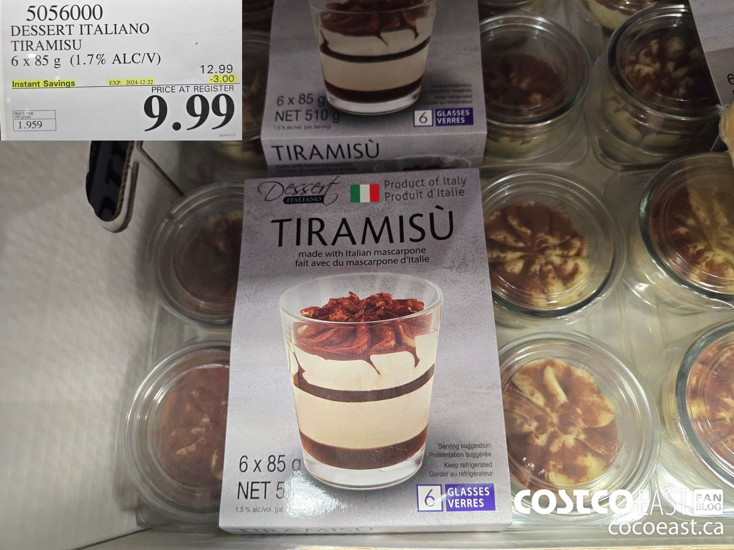 5056000 DESSERT ITALIANO TIRAMISU 6 X 85 G (1.7 ALC/V) ($3.00 INSTANT SAVINGS EXPIRES ON 2024-12-22) $9.99