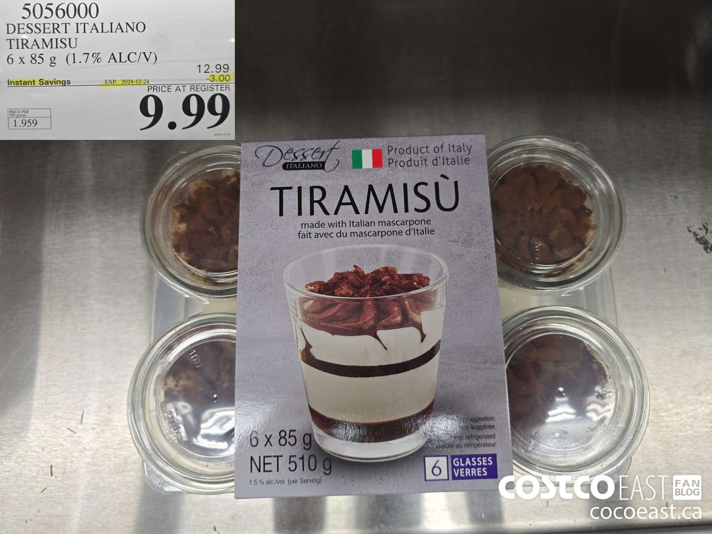 5056000 DESSERT ITALIANO TIRAMISU 6 X 85 G (1.7 ALC/V) ($3.00 INSTANT SAVINGS EXPIRES ON 2024-12-24) $9.99