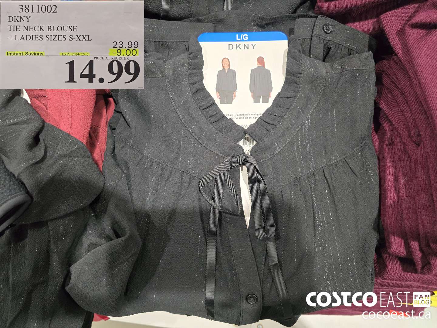 3811002 DKNY TIE NECK BLOUSE +LADIES SIZES M-XL ($9.00 INSTANT SAVINGS EXPIRES ON 2024-12-15) $14.99