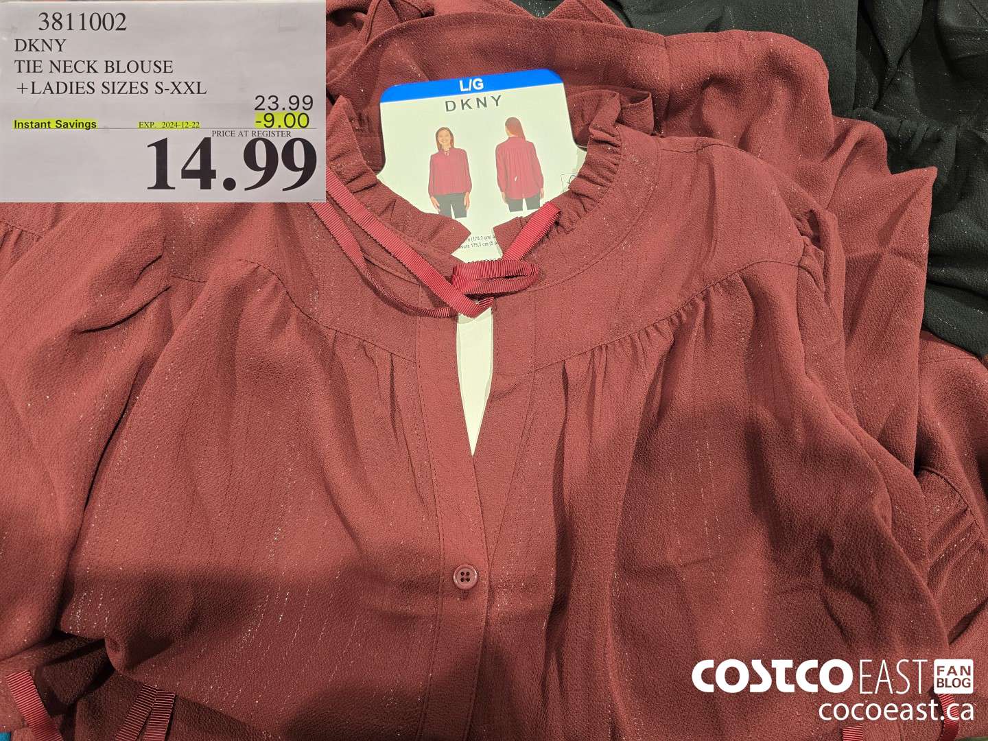 3811002 DKNY TIE NECK BLOUSE +LADIES SIZES M-XL ($9.00 INSTANT SAVINGS EXPIRES ON 2024-12-15) $14.99