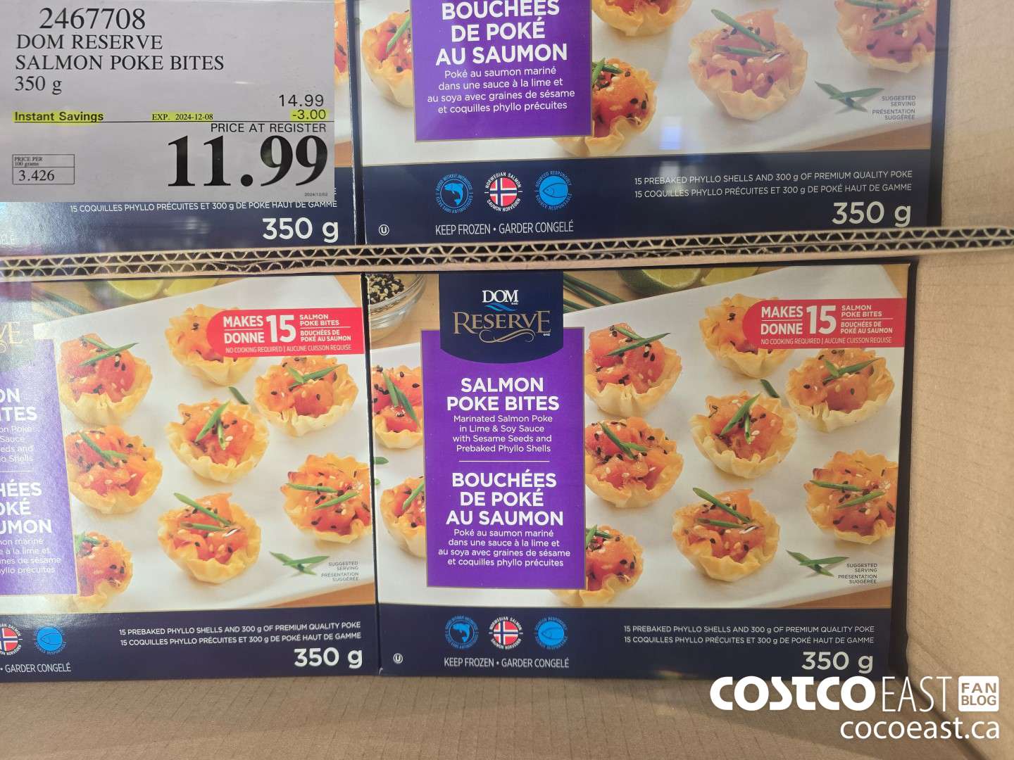 2467708 DOM RESERVE SALMON POKE BITES 350 g ($3.00 INSTANT SAVINGS EXPIRES ON 2024-12-08) $11.99