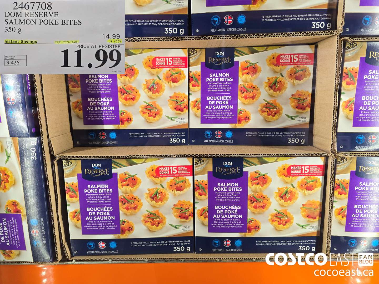 2467708 DOM RESERVE SALMON POKE BITES 350 g ($3.00 INSTANT SAVINGS EXPIRES ON 2024-12-08) $11.99